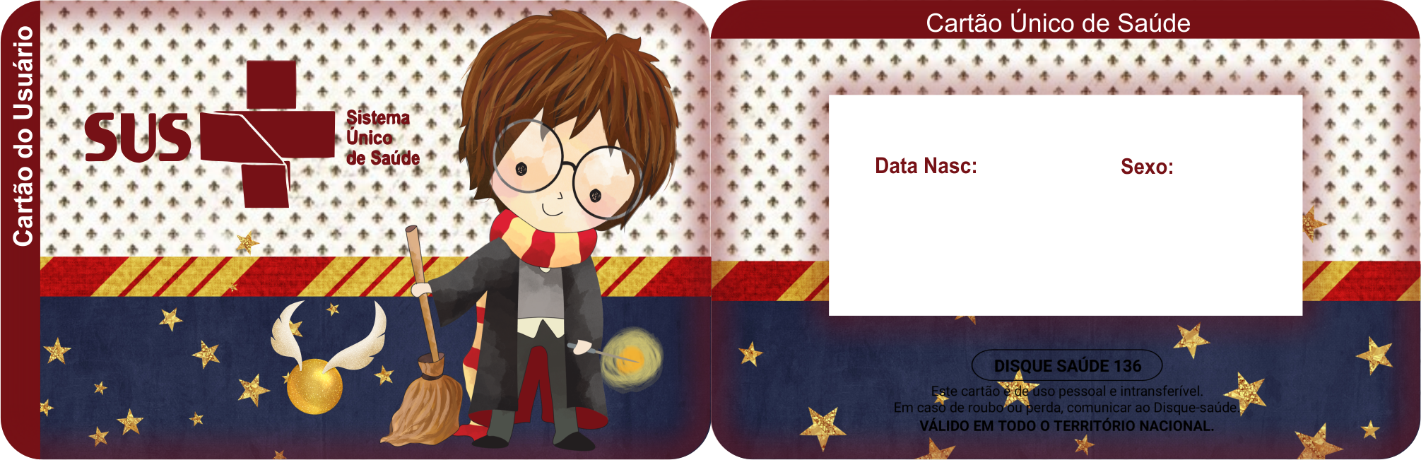 Cartão do Sus Personalizados  Harry Potter
